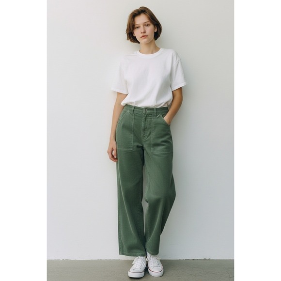 Wide Leg Olive Green Utility Pants Size 10 Baggy Skater Y2K Gorpcore - Picture 1 of 3